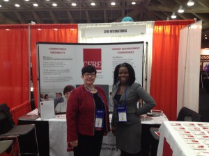 President and CEO Eva E. Aldrich, M.A. CFRE & Certification Manager Alicia Crittendon are ready for visitors at the CFRE booth